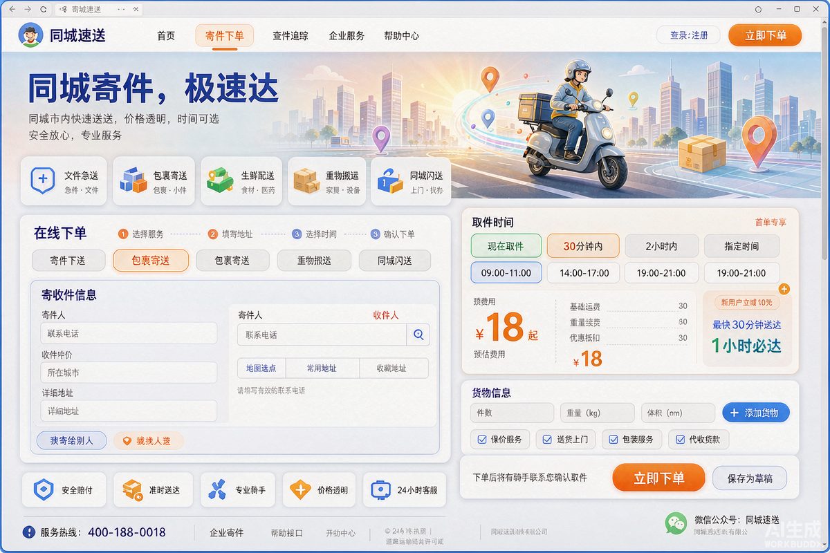 同城配送平台页网站效果示意图 — 物流仓储行业「转化 · 本地化」官网模板