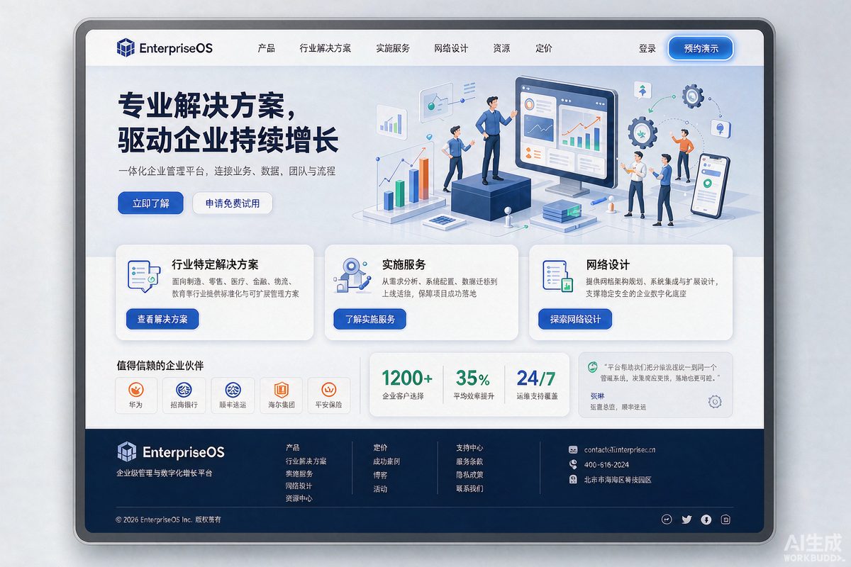 企业管理软件站网站效果示意图 — 软件科技行业「专业 · 方案化」官网模板