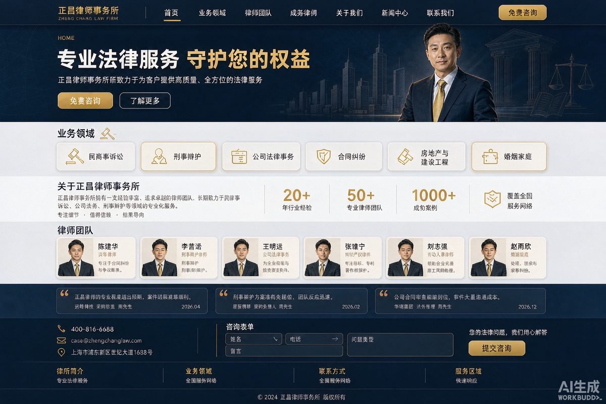 法律服务网站建设效果示意图 — 以专业与案例建立权威的法律服务官网